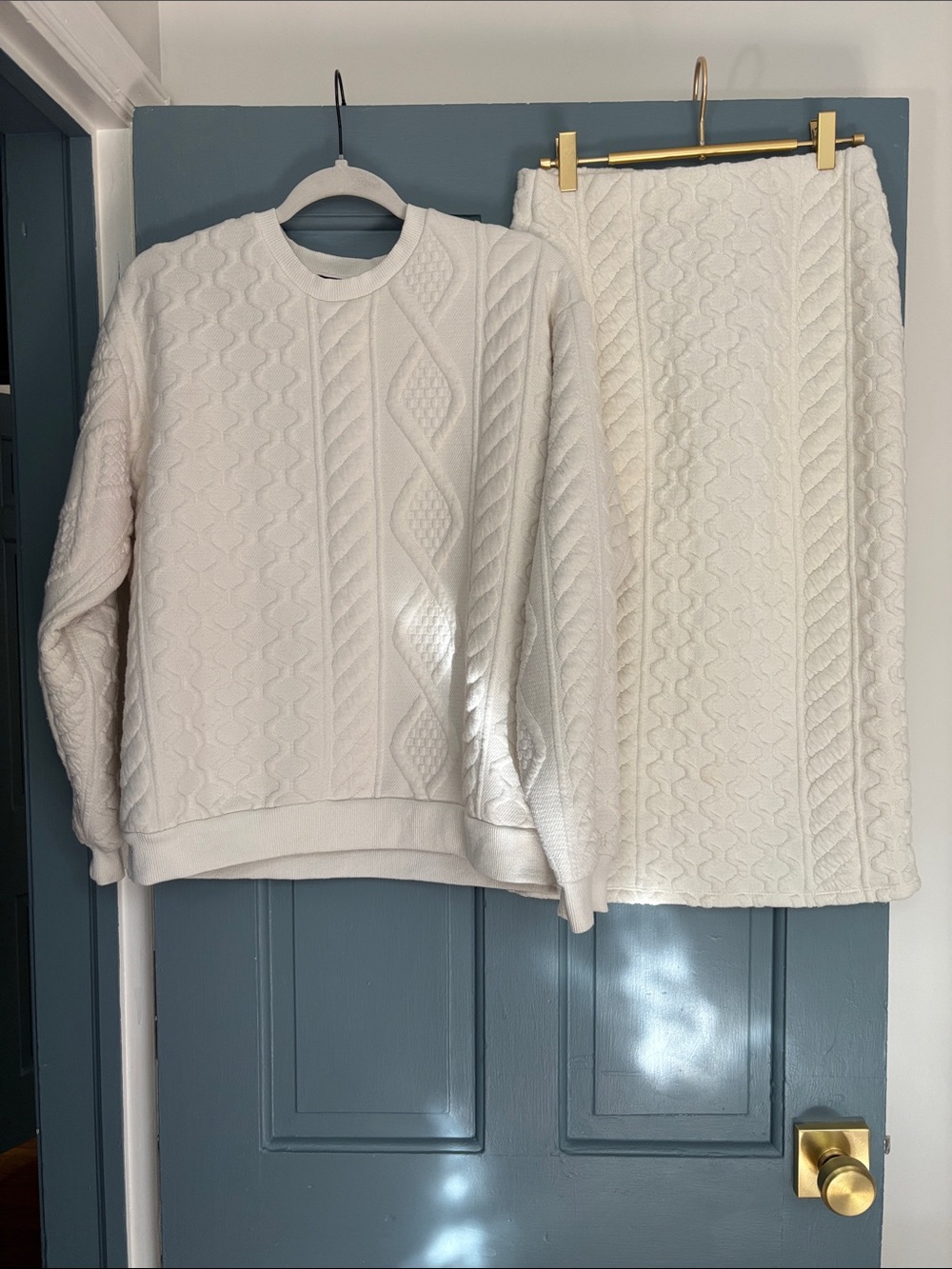 Zara Cream Cable Knit Skirt Set